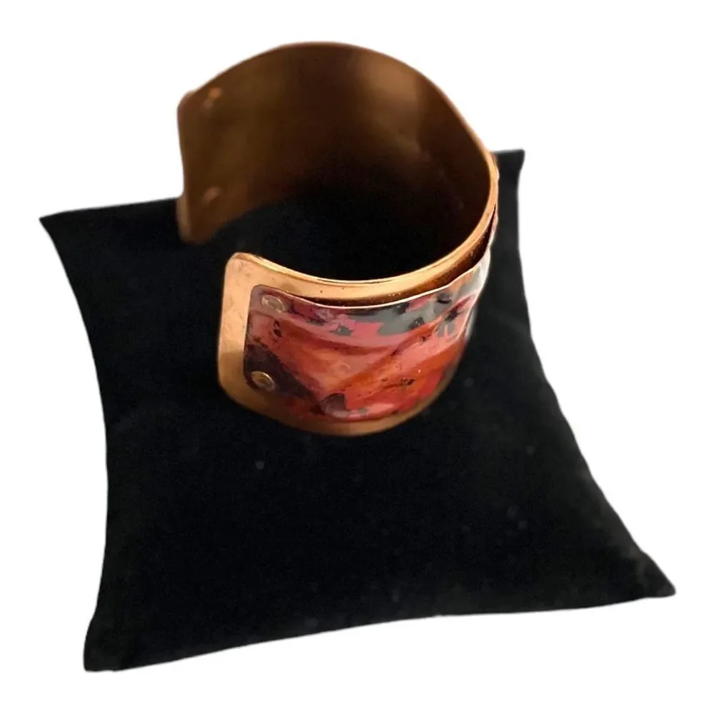 Red Torched Shingle Hammered Dual-Layer Bold Cuff Bracelet - NEW USA Handmade